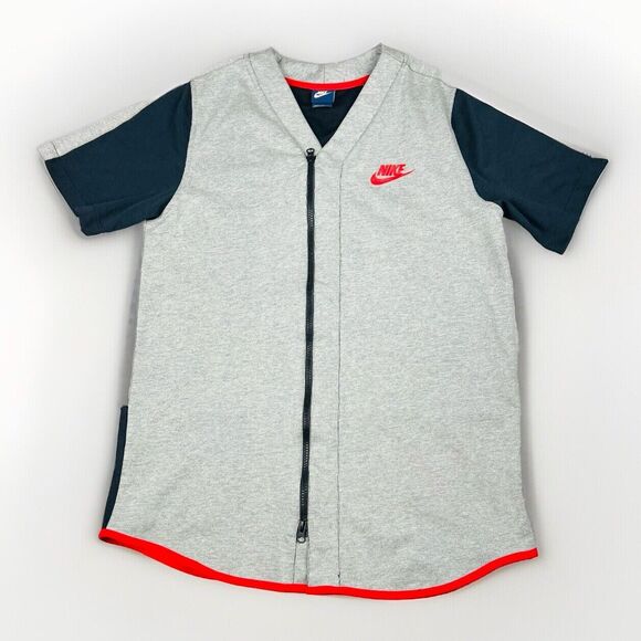 Nike AV-15 Jersey Mens L Gray Full Zip V-Neck Fleece Baseball Style Y2K Sporty - Picture 2 of 15